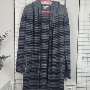 Toad&Co 100% wool Gray and Black Striped Cardigan. Size M